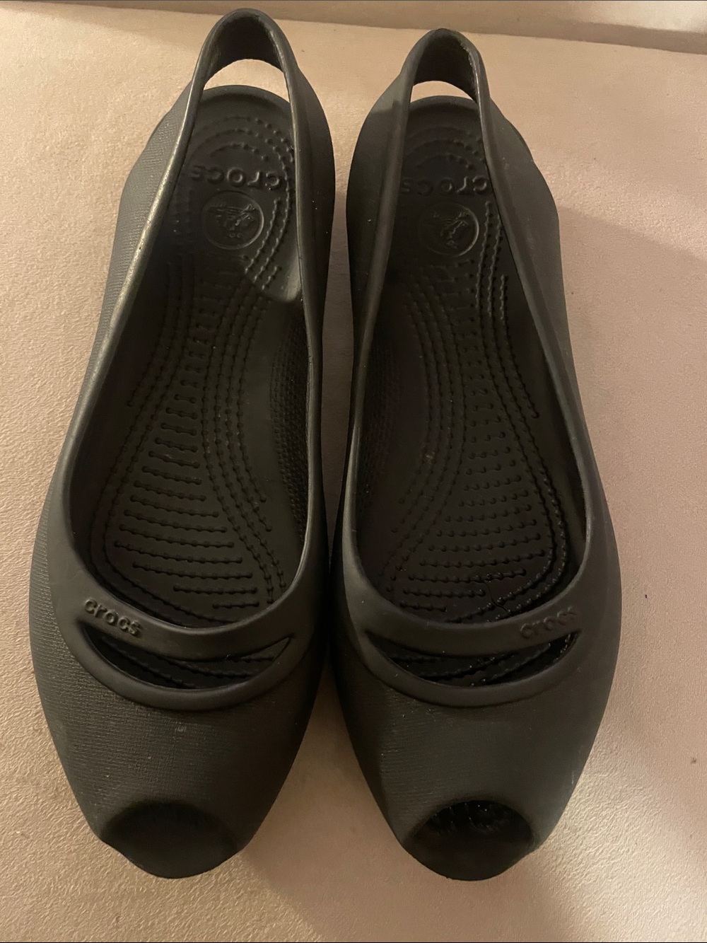 CROCS Women’s Black Peep-Toe Slip-On Flats with Backstrap